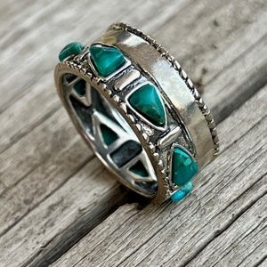 Silpada Trailblazer silver/turquoise band ring Fits Sz 6
